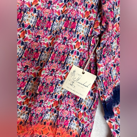 NWT Caffe marrakech long sleeved peasant boho blouse pink abstract floral 1X - Picture 6 of 7